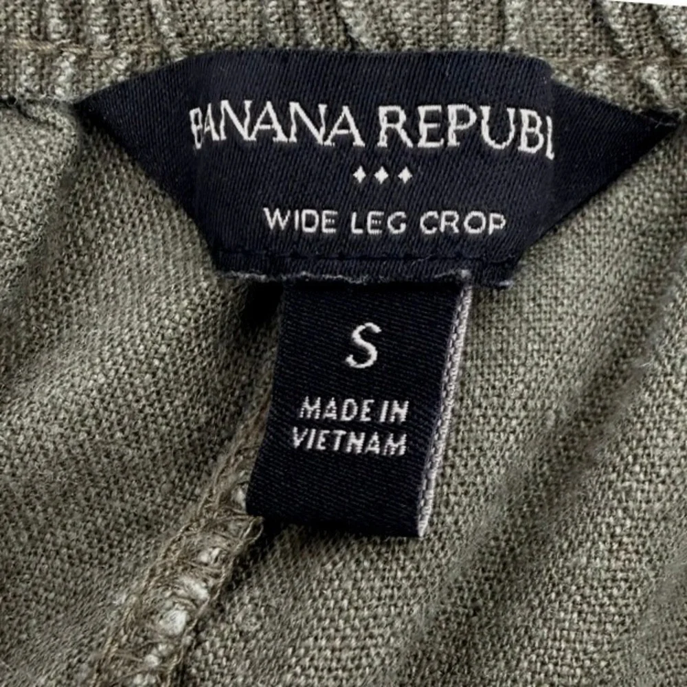 Banana Republic Womens Olive Green Linen Blend Wide Leg‎ Crop Natural Fiber S